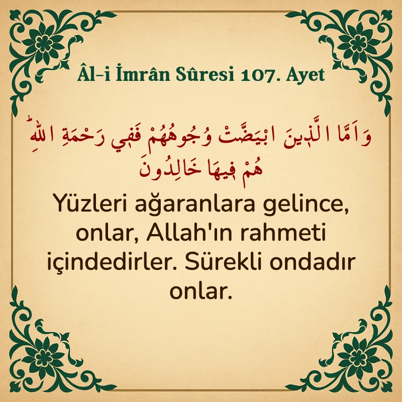 Âl-i İmrân Sûresi 107. Ayet Arapça ve Türkçe meali