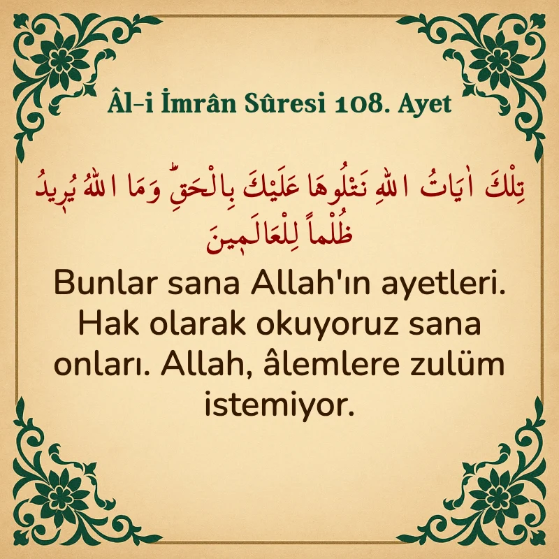 Âl-i İmrân Sûresi 108. Ayet  Arapça ve Türkçe meali
