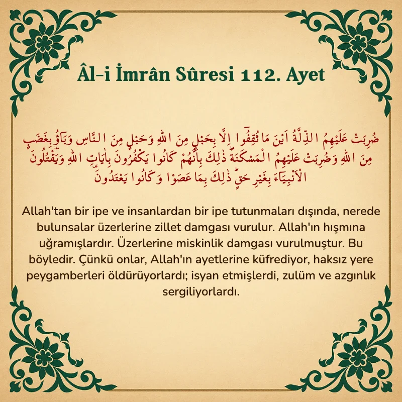 Âl-i İmrân Sûresi 112. Ayet Arapça ve Türkçe meali