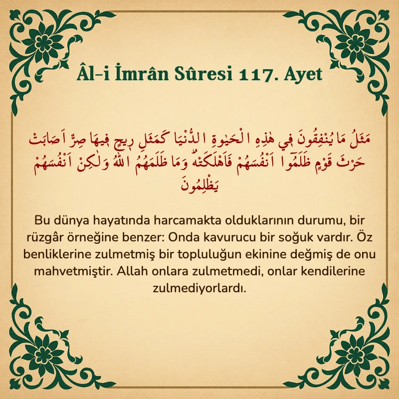 Âl-i İmrân Sûresi 117. Ayet  Arapça ve Türkçe meali