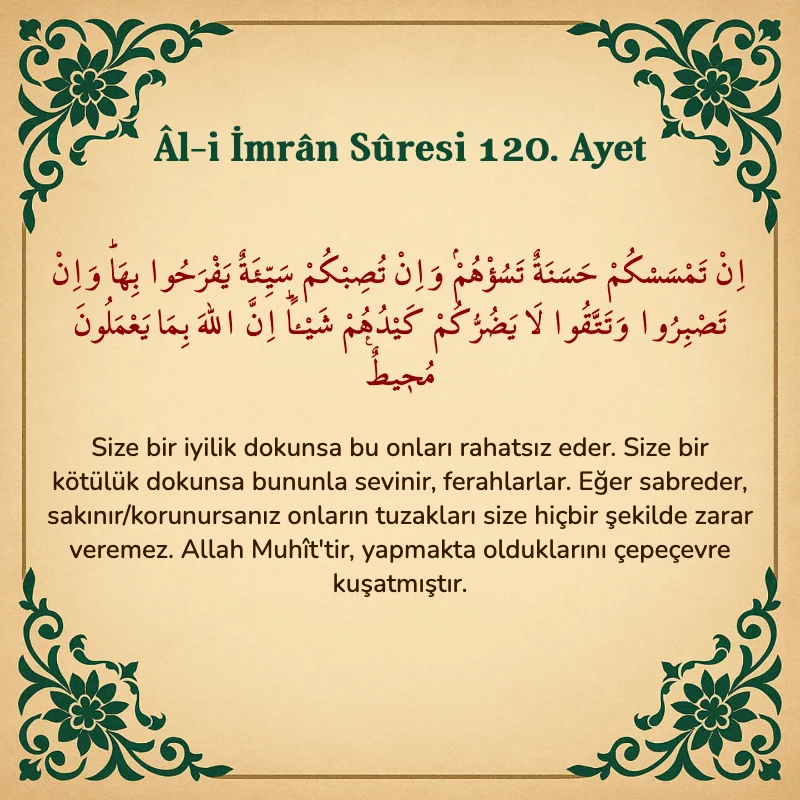 Âl-i İmrân Sûresi 120. Ayet Arapça ve Türkçe meali