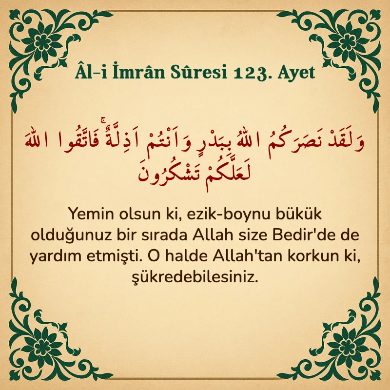 Âl-i İmrân Sûresi 123 Ayet  Arapça ve Türkçe meali