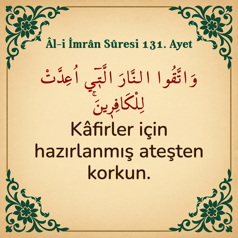 Âl-i İmrân Sûresi 131. Ayet Arapça ve Türkçe meali