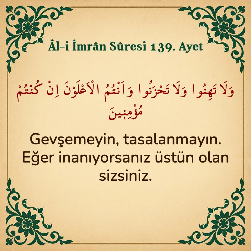 Âl-i İmrân Sûresi 139. Ayet  Arapça ve Türkçe meali