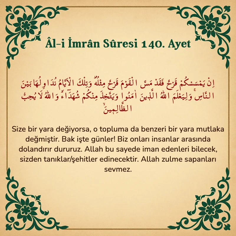 Âl-i İmrân Sûresi 140. Ayet  Arapça ve Türkçe meali