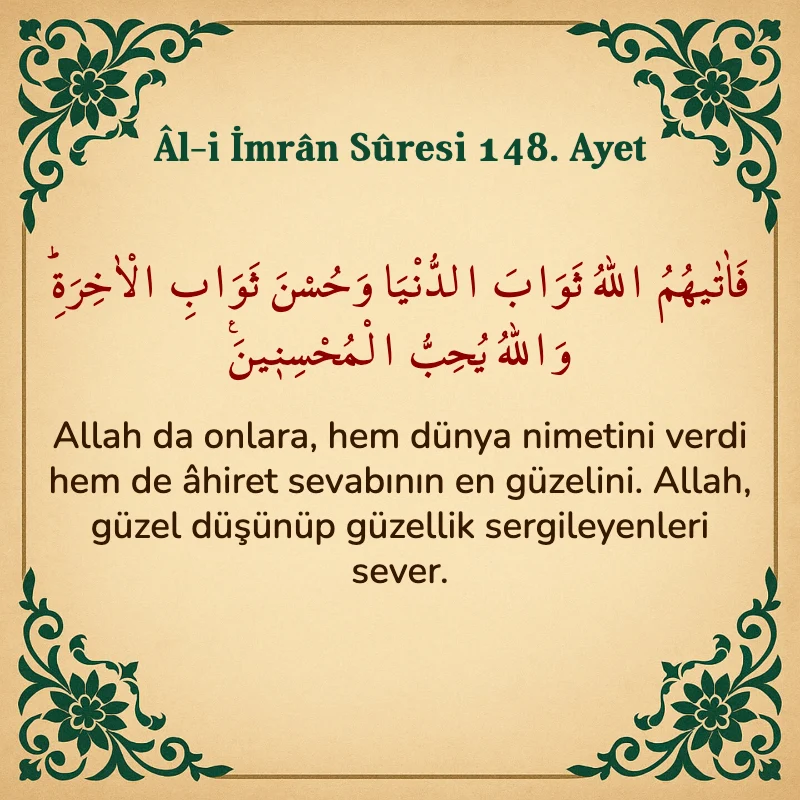 Âl-i İmrân Sûresi 148. Ayet Arapça ve Türkçe meali