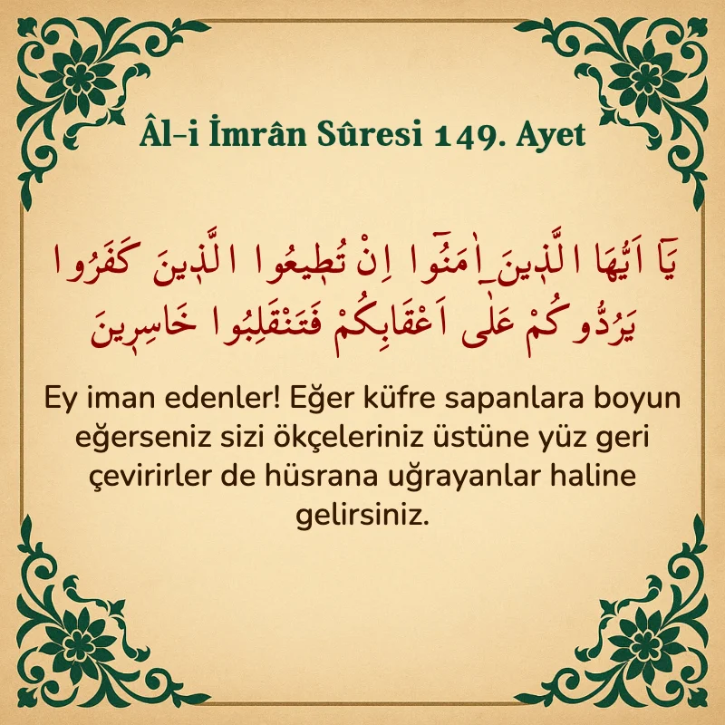 Âl-i İmrân Sûresi 149. Ayet Arapça ve Türkçe meali