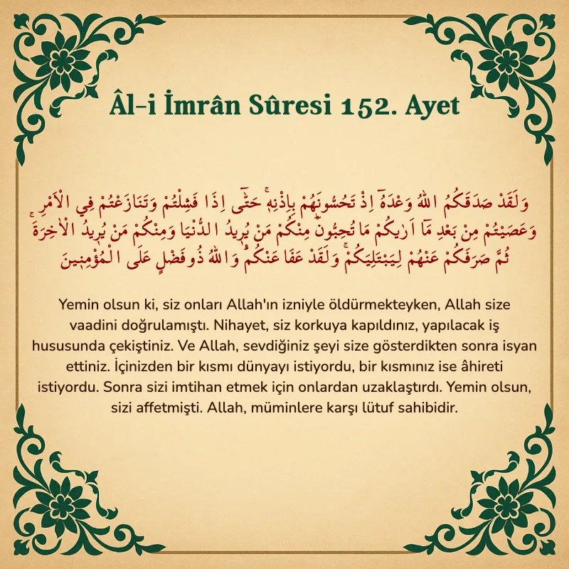 Âl-i İmrân Sûresi 152. Ayet Arapça ve Türkçe meali