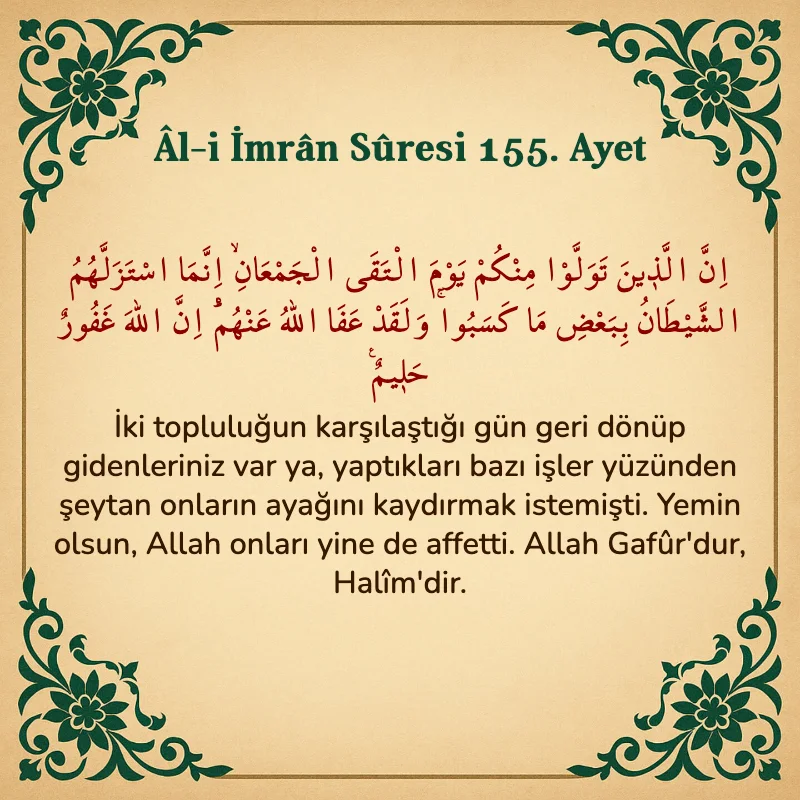 Âl-i İmrân Sûresi 155. Ayet Arapça ve Türkçe meali