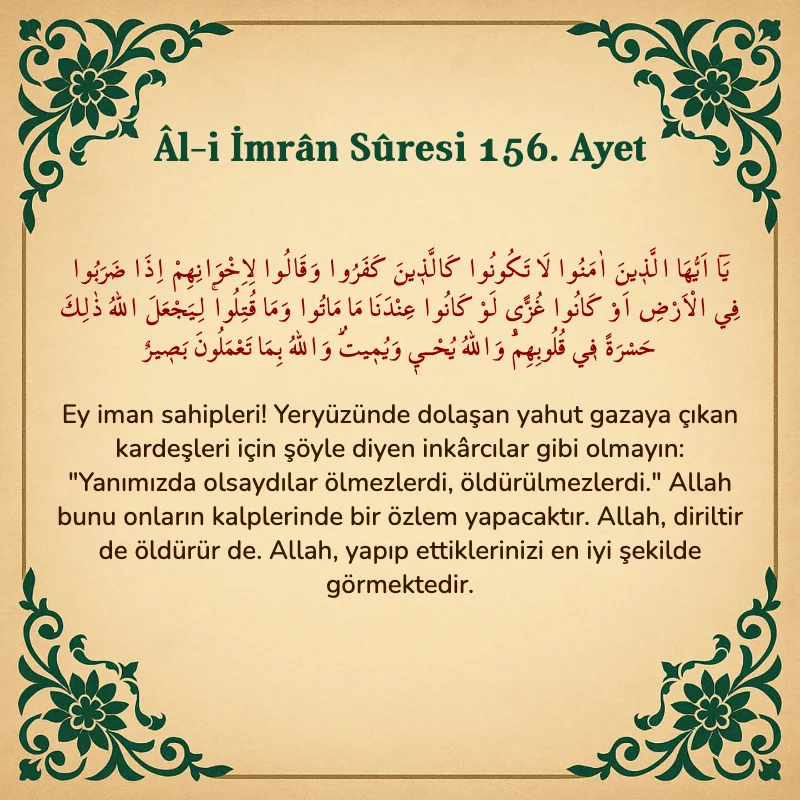 Âl-i İmrân Sûresi 156. Ayet Arapça ve Türkçe meali