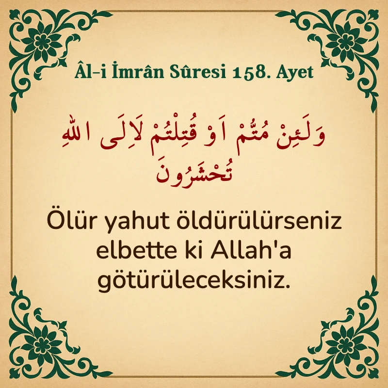 Âl-i İmrân Sûresi 158. Ayet  Arapça ve Türkçe meali