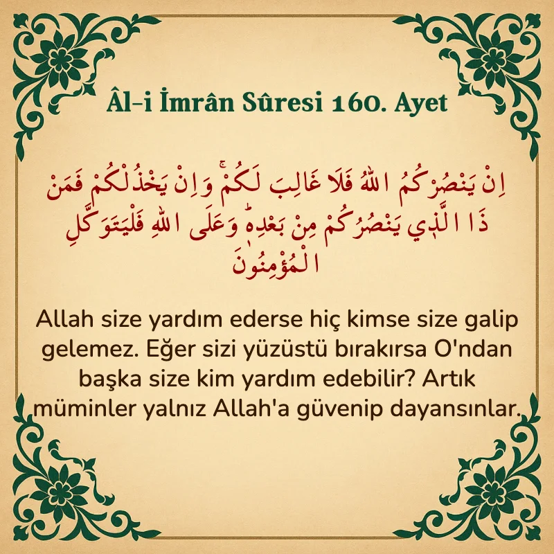 Âl-i İmrân Sûresi 160. Ayet  Arapça ve Türkçe meali