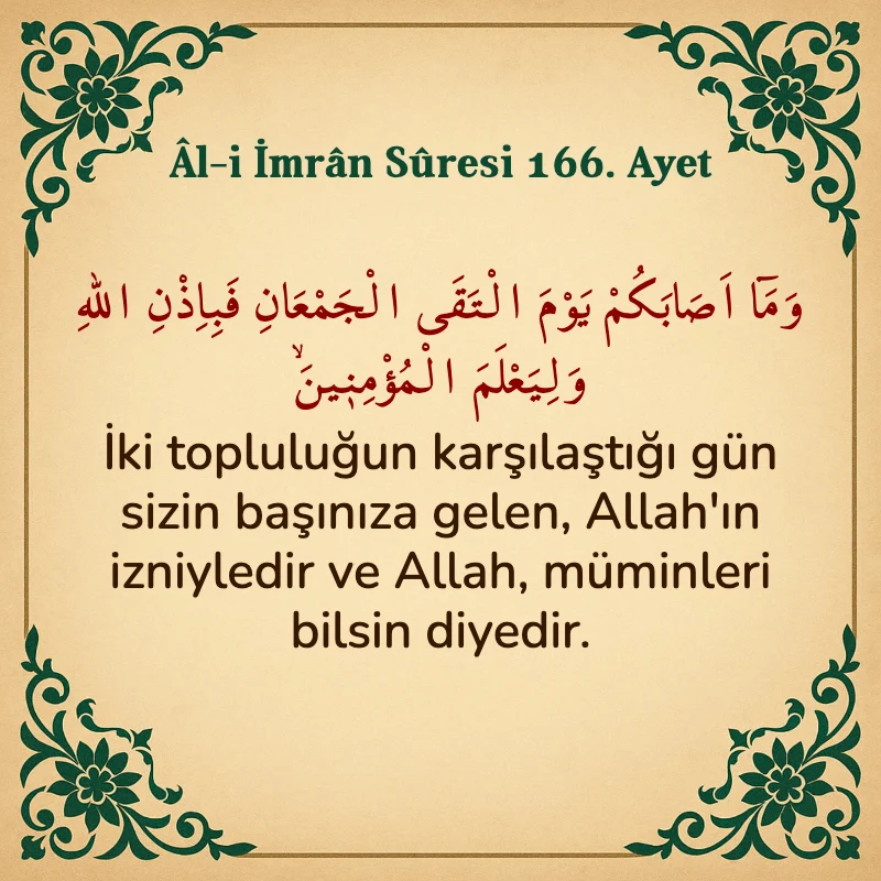 Âl-i İmrân Sûresi 166. Ayet Arapça ve Türkçe meali