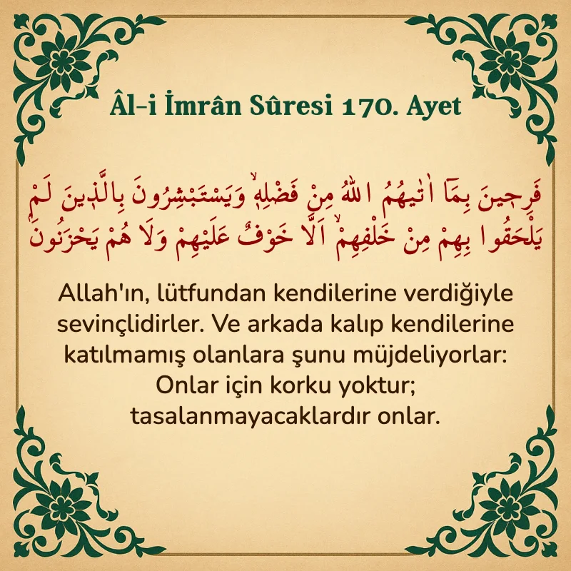 Âl-i İmrân Sûresi 170. Ayet  Arapça ve Türkçe meali