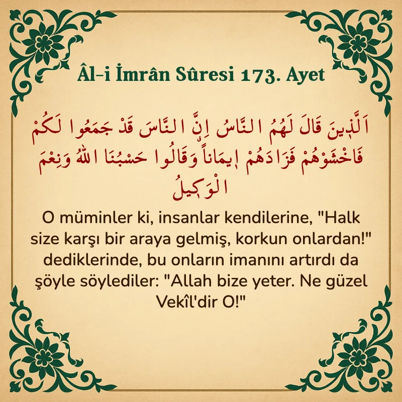 Âl-i İmrân Sûresi 173. Ayet  Arapça ve Türkçe meali