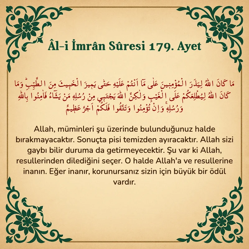 Âl-i İmrân Sûresi 179. Ayet Arapça ve Türkçe meali