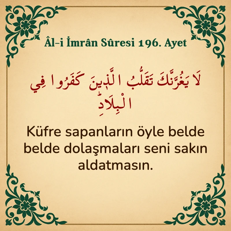 Âl-i İmrân Sûresi 196. Ayet Arapça ve Türkçe meali