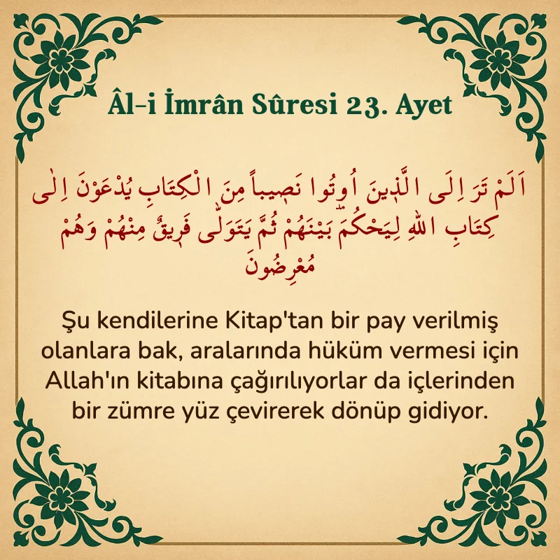 Âl-i İmrân Sûresi 23. Ayet Arapça ve Türkçe meali