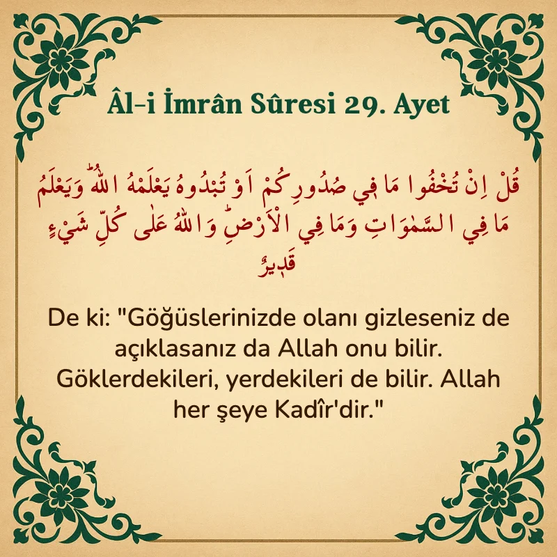 Âl-i İmrân Sûresi 29. Ayet Arapça ve Türkçe meali