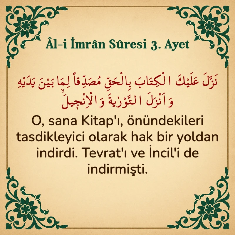Âl-i İmrân Sûresi 3. Ayet Arapça ve Türkçe meali