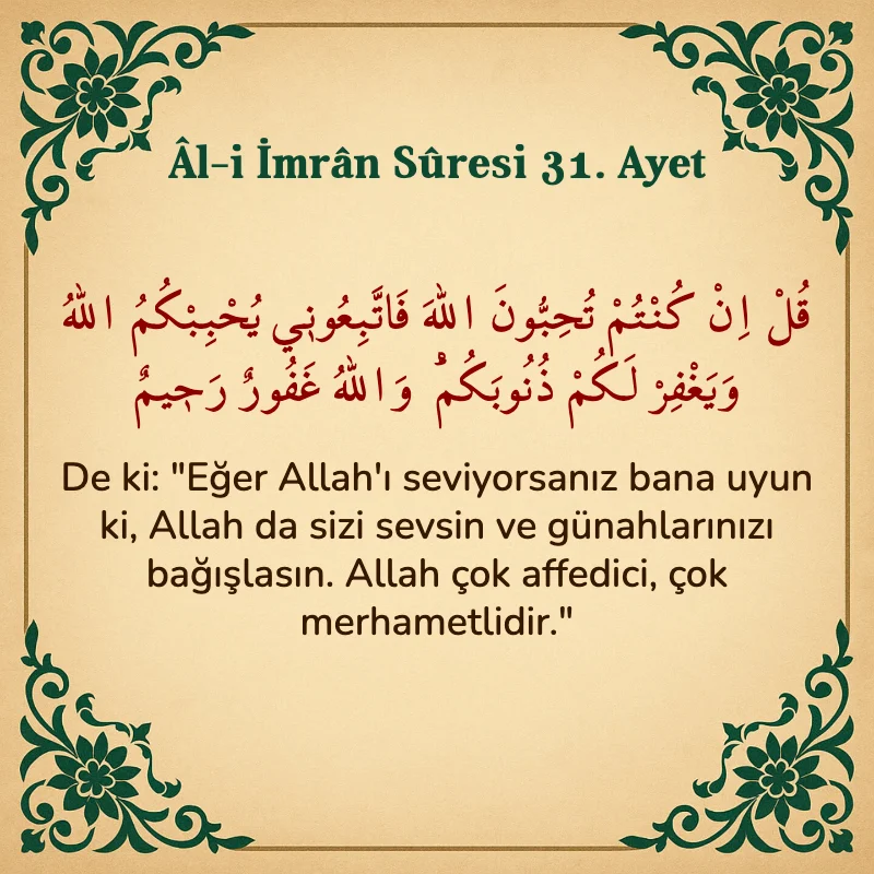 Âl-i İmrân Sûresi 31. Ayet Arapça ve Türkçe meali