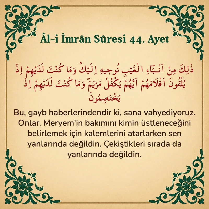 Âl-i İmrân Sûresi 44. Ayet Arapça ve Türkçe meali