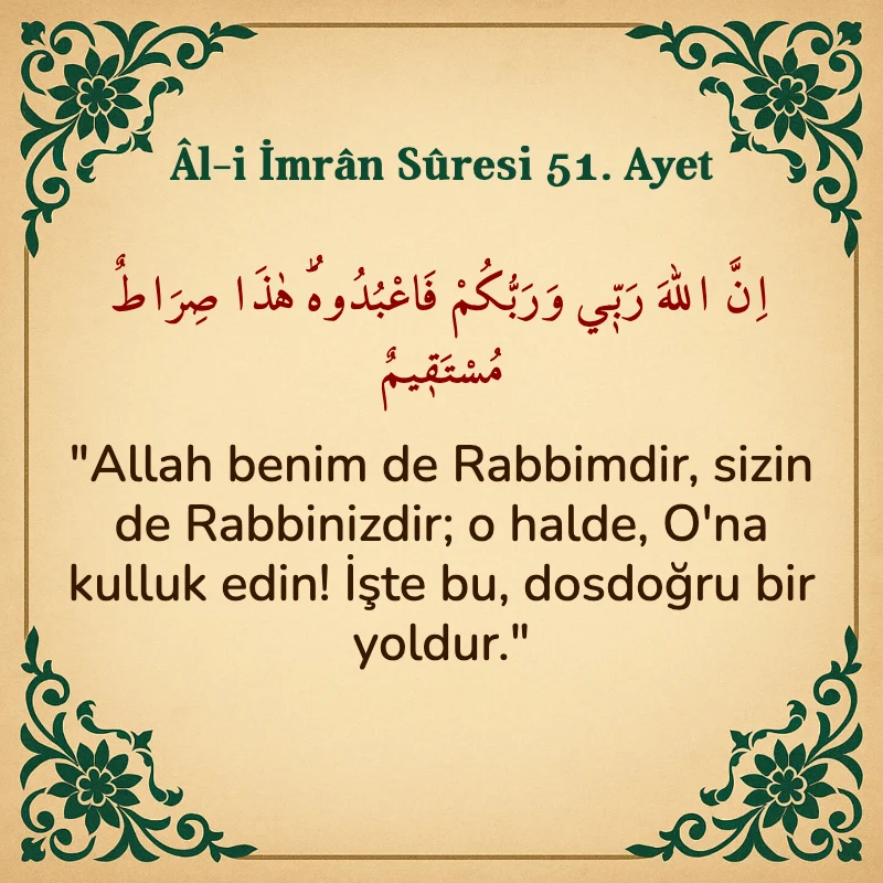 Âl-i İmrân Sûresi 51. Ayet  Arapça ve Türkçe meali