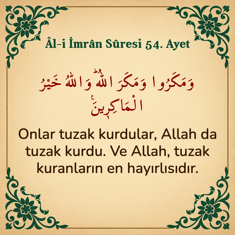 Âl-i İmrân Sûresi 54. Ayet Arapça ve Türkçe meali
