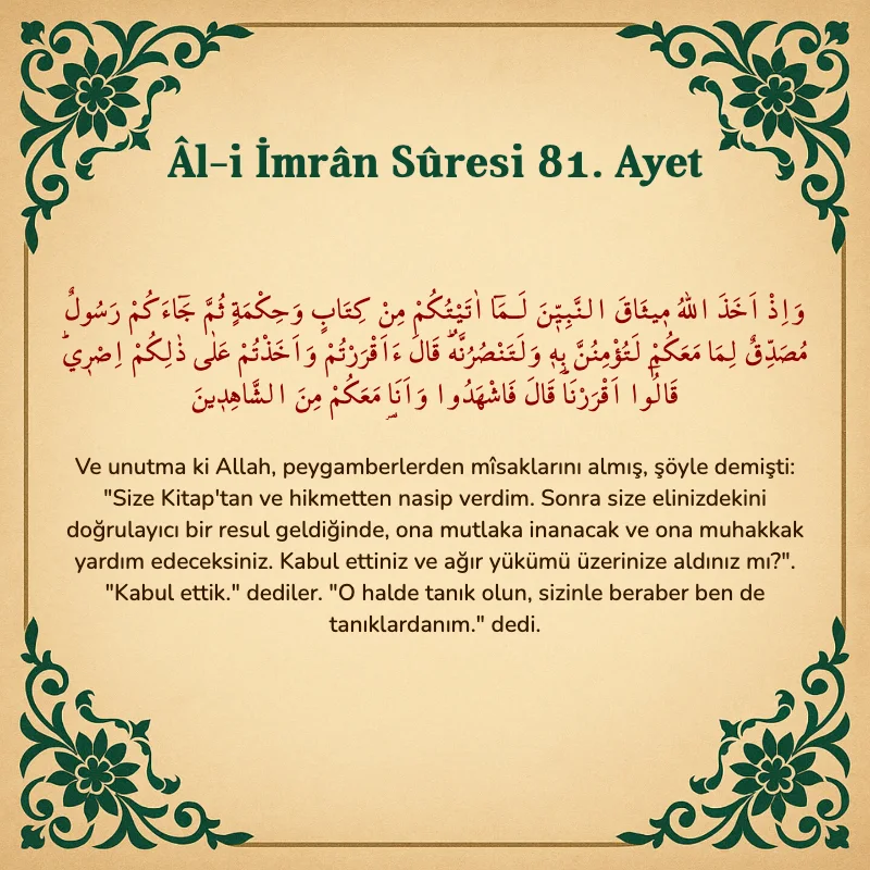 Âl-i İmrân Sûresi 81. Ayet Arapça ve Türkçe meali