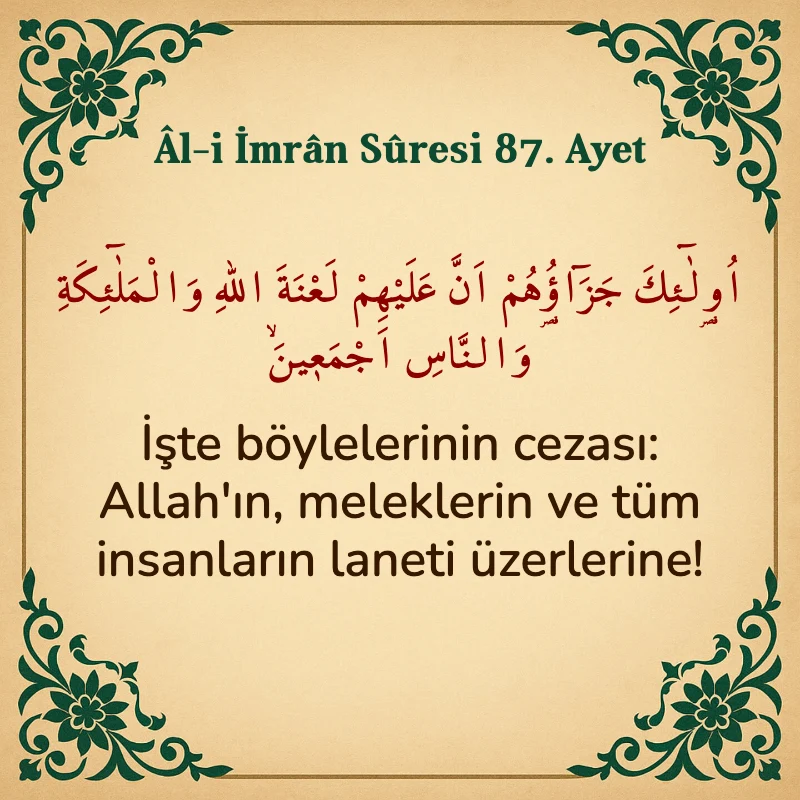 Âl-i İmrân Sûresi 87. Ayet  Arapça ve Türkçe meali