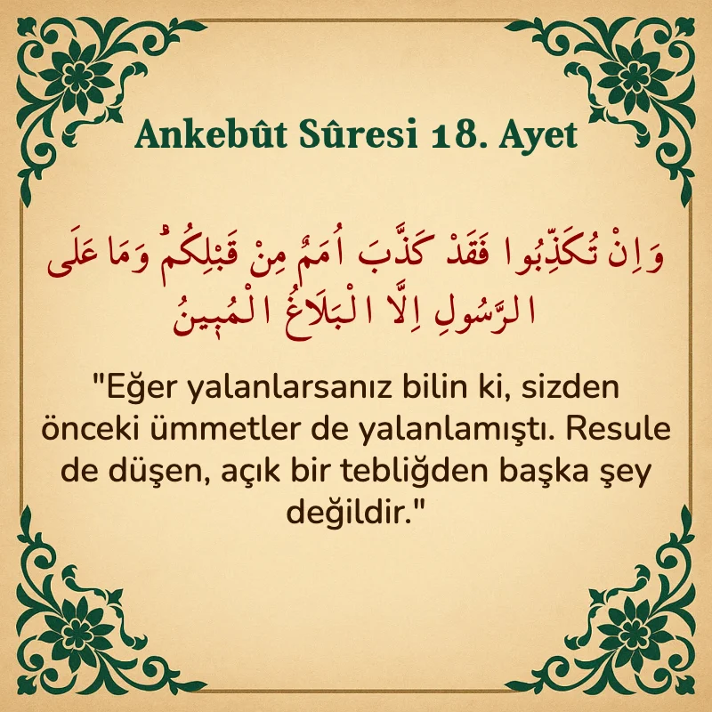 Ankebut Suresi 18. Ayet Arapça ve Türkçe meali
