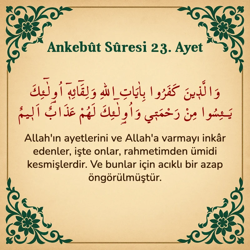 Ankebut Suresi 23. Ayet Arapça ve Türkçe meali