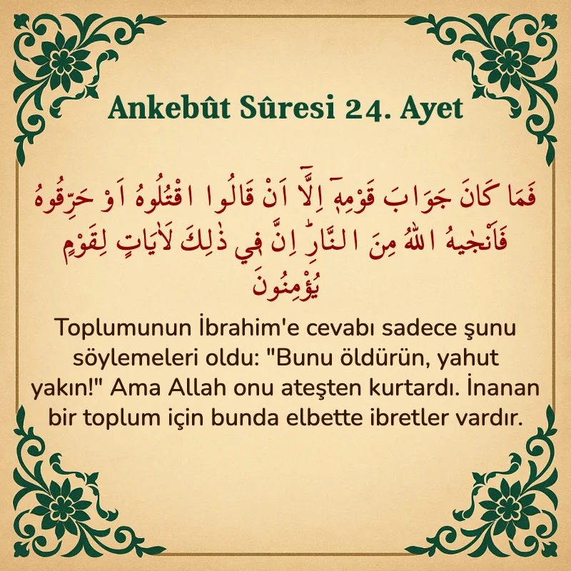Ankebut Suresi 24. Ayet Arapça ve Türkçe meali