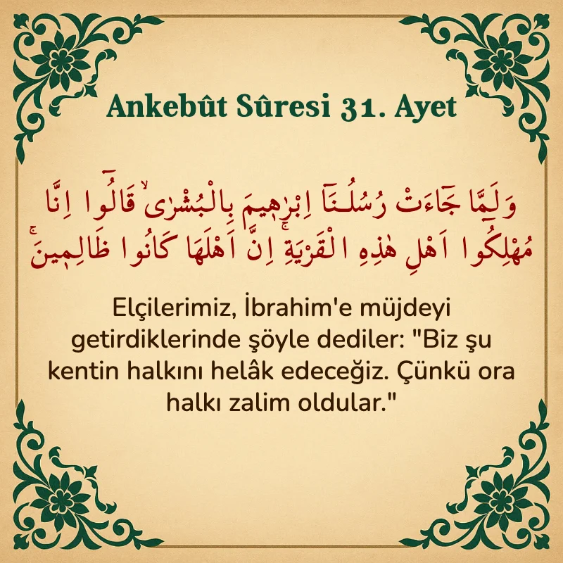 Ankebut Suresi 31. Ayet Arapça ve Türkçe meali
