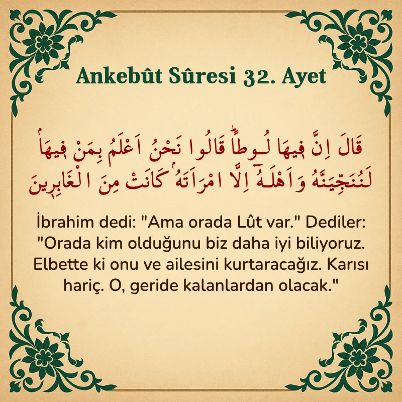 Ankebut Suresi 32. Ayet Arapça ve Türkçe meali