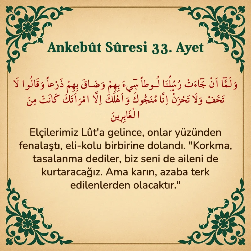 Ankebut Suresi 33. Ayet Arapça ve Türkçe meali