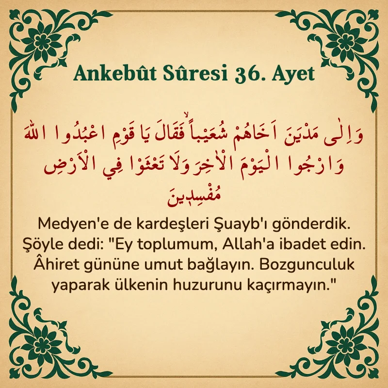 Ankebut Suresi 36. Ayet Arapça ve Türkçe meali