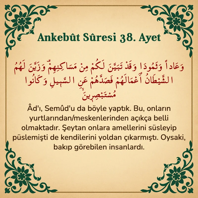 Ankebut Suresi 38. Ayet Arapça ve Türkçe meali