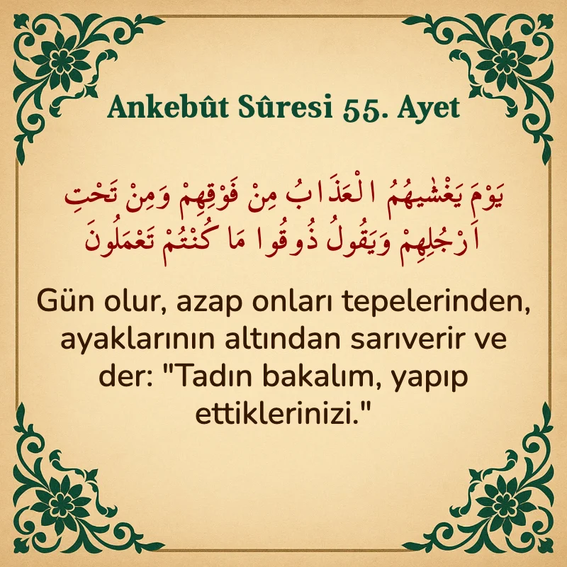 Ankebut Suresi 55. Ayet Arapça ve Türkçe meali