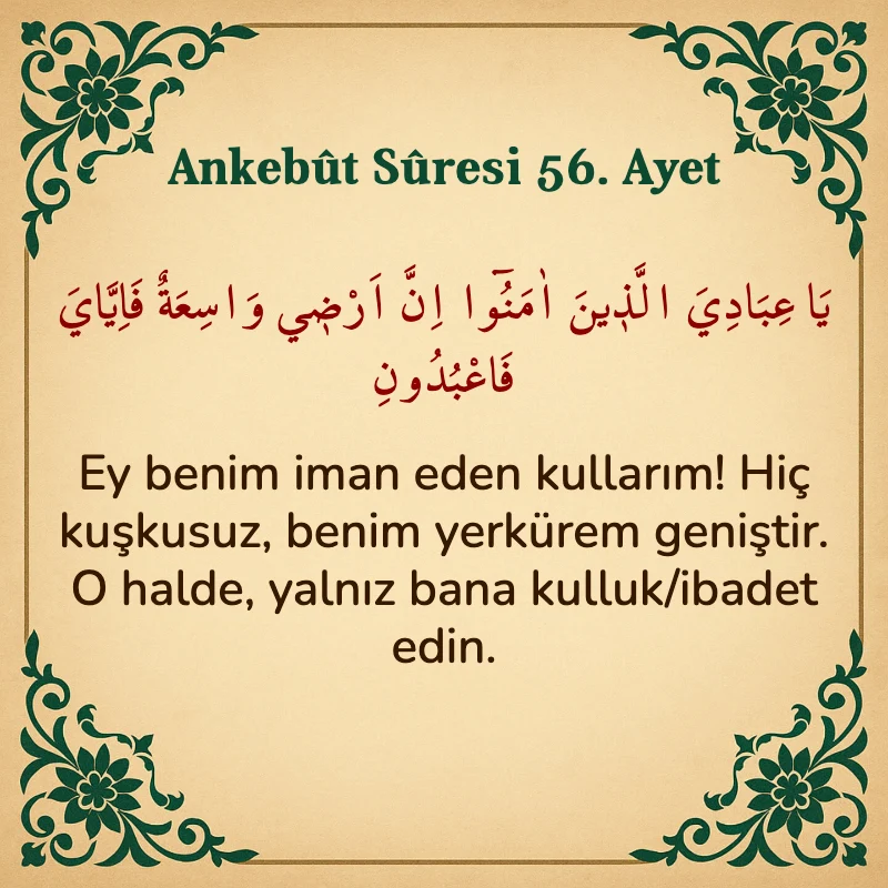 Ankebut Suresi 56. Ayet Arapça ve Türkçe meali