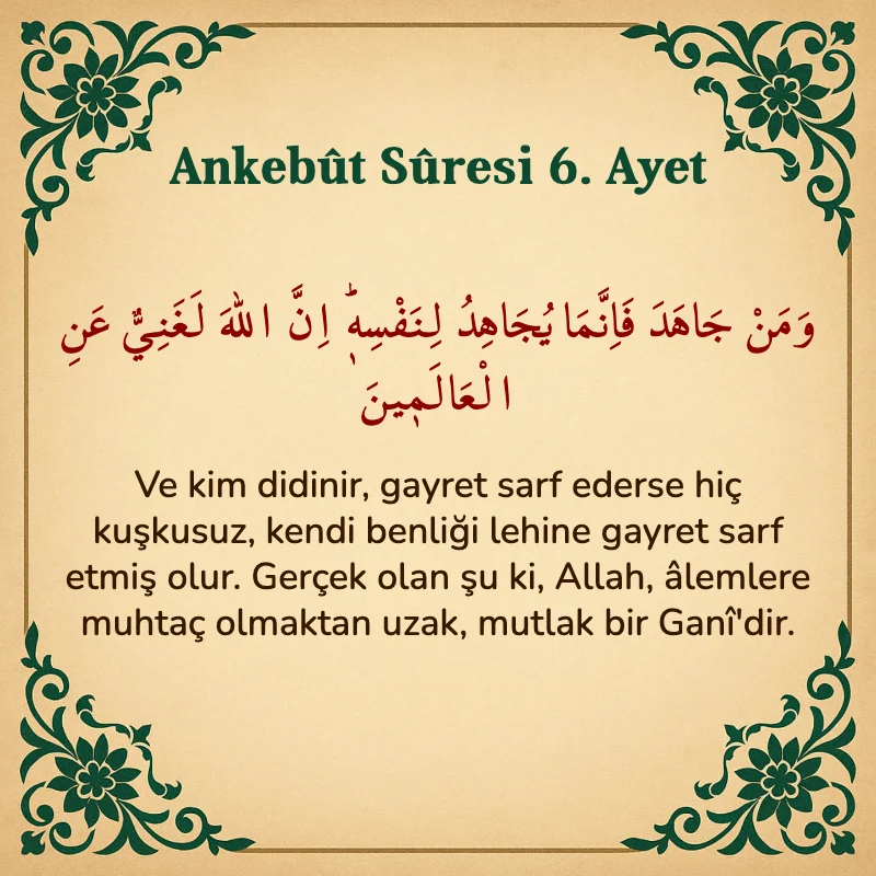 Ankebut Suresi 6. Ayet Arapça ve Türkçe meali