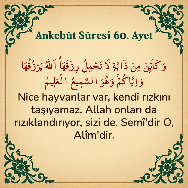 Ankebut Suresi 60. Ayet Arapça ve Türkçe meali