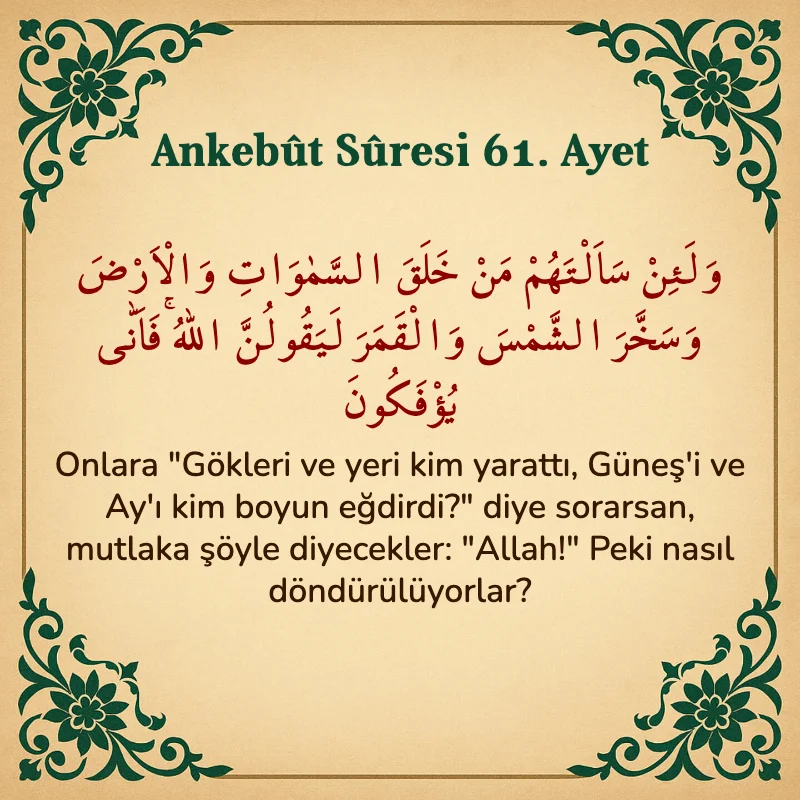Ankebut Suresi 61. Ayet Arapça ve Türkçe meali