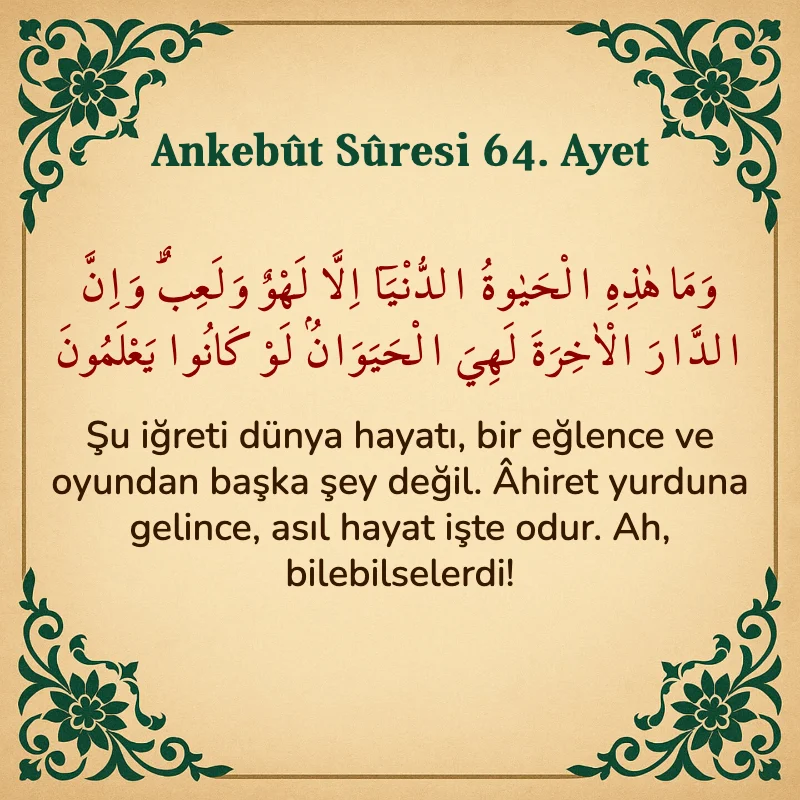 Ankebut Suresi 64. Ayet Arapça ve Türkçe meali