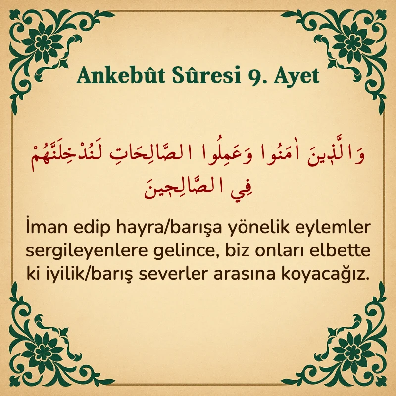 Ankebut Suresi 9. Ayet Arapça ve Türkçe meali