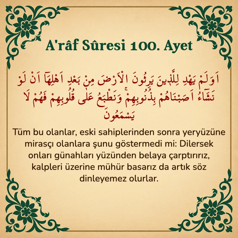 A'râf Sûresi 100. Ayet Arapça ve Türkçe meali