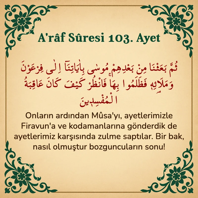 A'râf Sûresi 103. Ayet Arapça ve Türkçe meali