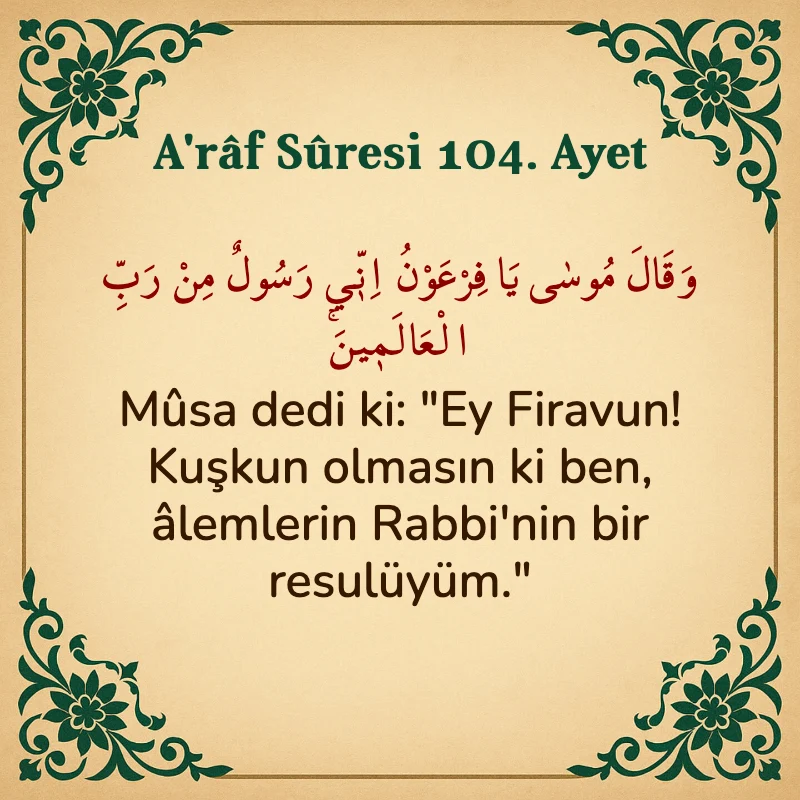 A'râf Sûresi 104. Ayet Arapça ve Türkçe meali