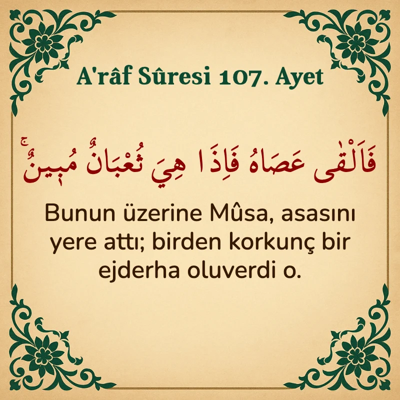A'râf Sûresi 107. Ayet Arapça ve Türkçe meali