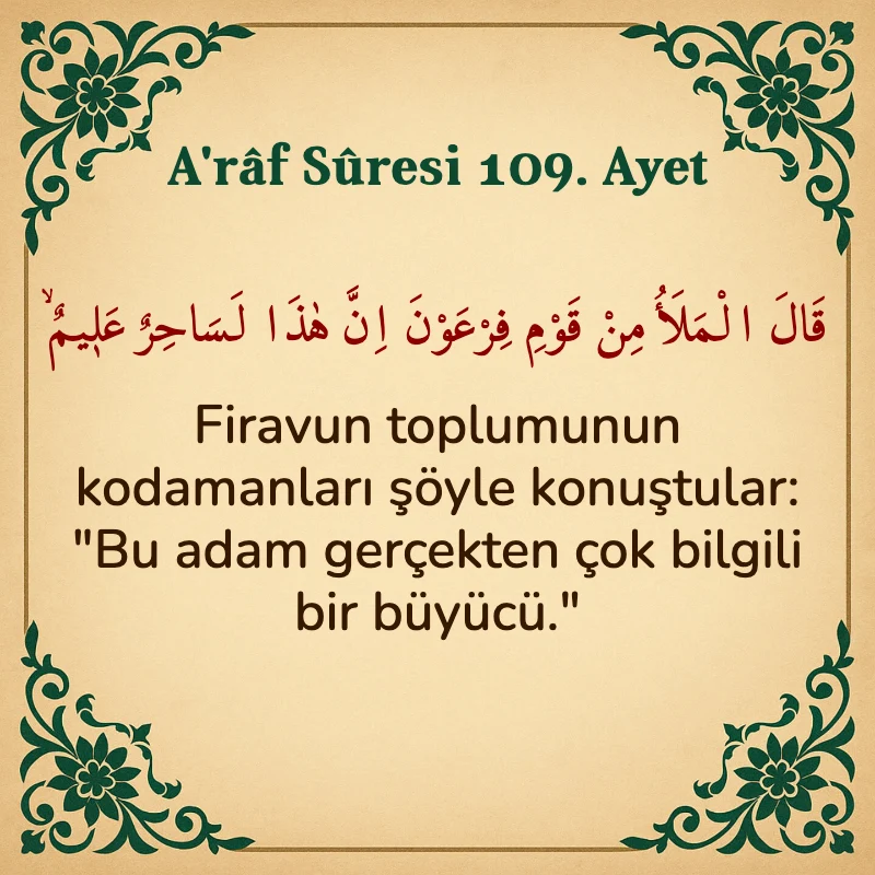 A'râf Sûresi 109. Ayet Arapça ve Türkçe meali
